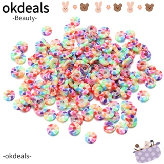 Okdeals ลูกปัดดินโพลิเมอร์ ทรงกลมแบน แบน สีรุ้ง 6 มม. สําหรับทําเครื่องประดับ สร้อยคอ DIY 2000 ชิ้น