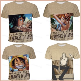 เสื้อยืดแขนสั้นลําลอง ทรงหลวม พิมพ์ลายอนิเมะ One Piece Luffy Zoro Wanted 3D พลัสไซซ์ สําหรับผู้ชาย และผู้หญิง 23 ชิ้น