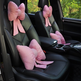 New Bow Ribbon Automotive Headrest Neck Pillow Creative Cotton and Linen Breathable Comfortable Car Pillow Goddess Car Supplies Universal car headrest car interior accessories