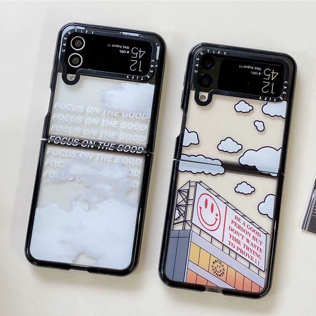 Clouds Casetify Impact Hard Clear เคสโทรศัพท์สําหรับ Samsung Galaxy Z Flip 3 4 5 6