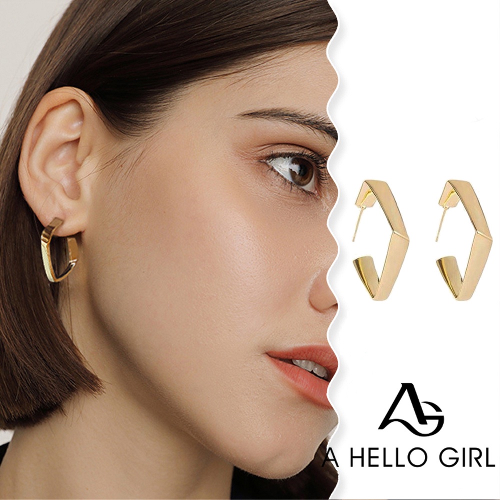 A HELLO GIRL ใหม่ ต่างหูเข็มเงิน 925 โลหะ ทรงเรขาคณิต สไตล์อเมริกัน แฟชั่นสําหรับผู้หญิง