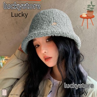 Lucky หมวกบักเก็ต ผ้ากํามะหยี่ขนนิ่ม โพลีเอสเตอร์ ขนาดเล็ก ให้ความอบอุ่น ป้องกันความหนาว แฟชั่นสําหรับกลางแจ้ง