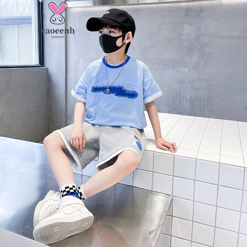 【YAOEENH】พร้อมส่ง ชุดกีฬา เสื้อแขนสั้น กางเกงขาสั้น สองชิ้น ขนาดใหญ่ 120-170 ซม. สําหรับเด็กผู้ชาย