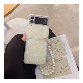 เคสโทรศัพท์มือถือ กันกระแทก พร้อมสายคล้องมือ ประดับไข่มุก แฟชั่นหรูหรา สไตล์เกาหลี สําหรับ Samsung Galaxy Z Flip 4G 4 3 5G Flip3 Flip4