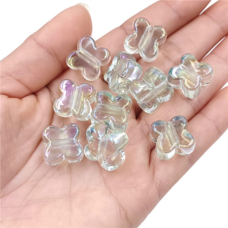 10 ชิ้น ชุบ UV สีเมจิก ไฮไลท์ โปร่งใส สี่กลีบ ดอกไม้ หลวม ลูกปัด สร้างสรรค์ วัสดุเครื่องประดับ