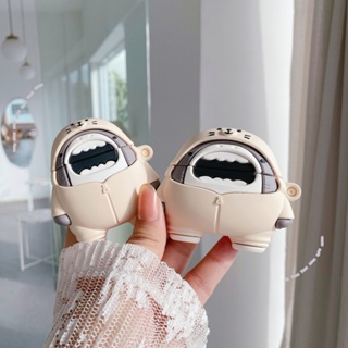 เคสหูฟังบลูทูธไร้สาย ซิลิโคนนิ่ม ลายการ์ตูนฉลาม ขนาดใหญ่ สําหรับ Airpods 2