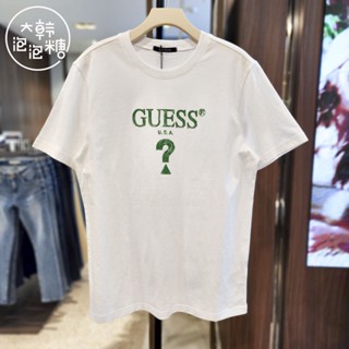 Guess 23 ฤดูร้อน ใหม่ ผู้ชายและผู้หญิง คอกลม ป้ายใหญ่ ผ้าฝ้าย กีฬา เสื้อยืด สีขาว ชุดชั้นใน