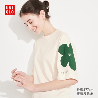 Uniqlo เสื้อยืดแขนสั้น พิมพ์ลายดอกไม้ Andy สําหรับผู้หญิง