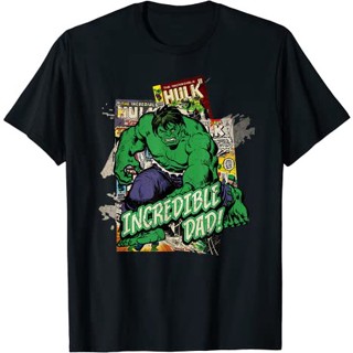 เสื้อยืดแขนสั้น ผ้าฝ้าย 100% พิมพ์ลาย Marvel Hulk Incredible Dad Fathers Day แฟชั่นสําหรับผู้ชาย และผู้หญิง