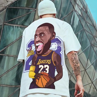 Street Wear Hip-Hop Short-Sleeved Lakers No. 23 James T-Shirt Men Women Trendy Round Neck Loose Casual Five-Point S_02