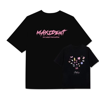 เสื้อยืดคอกลม KPOP StrayKids Album MAXIDENT Cotton T-shirt Plus Size Bang Chan Lee Min Ho Hwang Hyun Jin แขนสั้น Harajuk