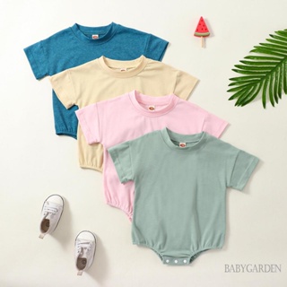 Babygarden ชุดรอมเปอร์ บอดี้สูท คอกลม แขนสั้น สีพื้น ฟ้า ชมพู เขียว กากี แฟชั่นฤดูร้อน สําหรับเด็กทารก 0-18 เดือน