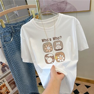 【พร้อมส่ง】เสื้อยืดคอกลม แขนสั้น ผ้าฝ้าย 100% ทรงหลวม โอเวอร์ไซซ์ สไตล์เกาหลี แฟชั่นฤดูร้อน ขนาดใหญ่ สําหรับผู้หญิง