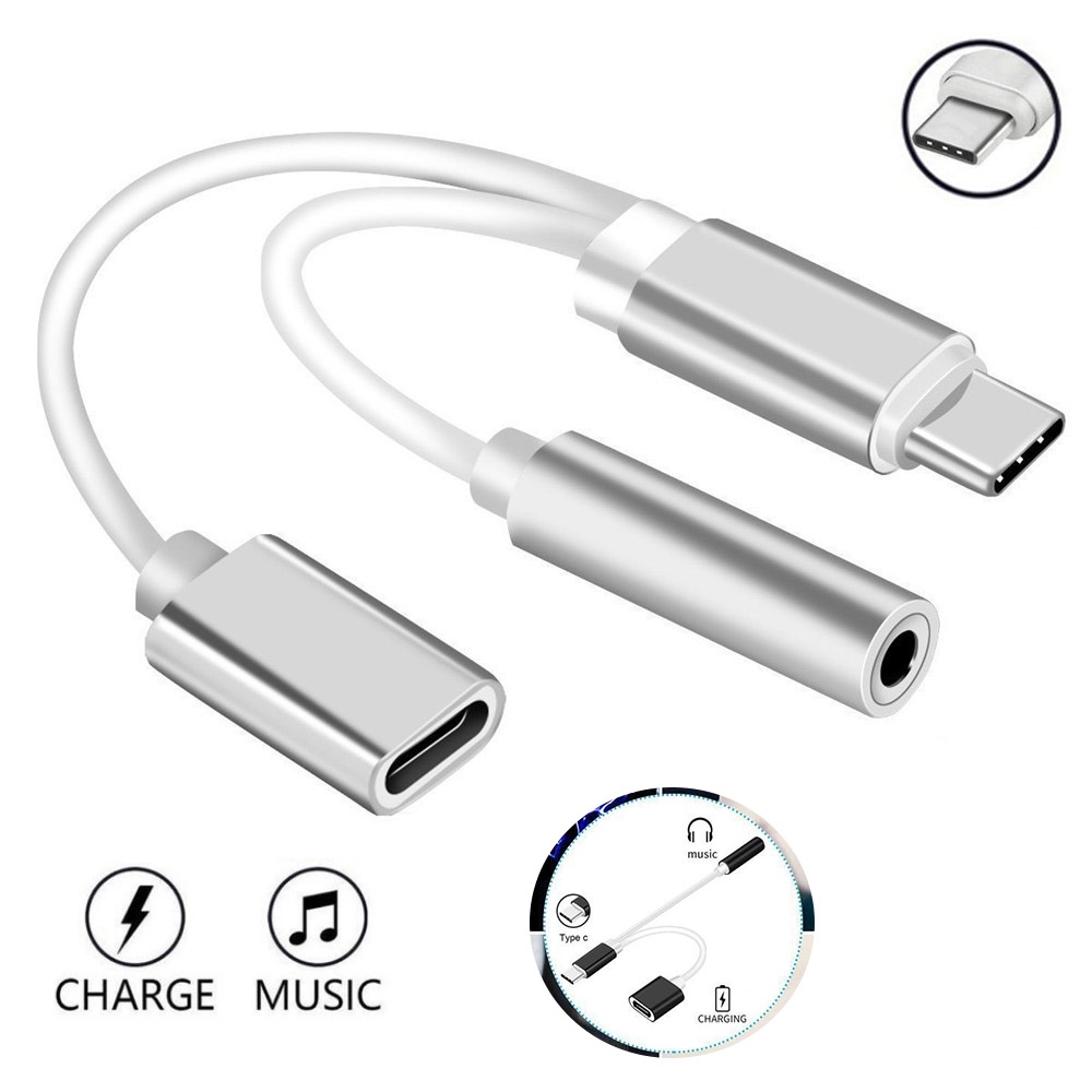 2 In 1 Type-C ถึง 3.5 มม. สายหูฟังอะแดปเตอร์ USB 3.1 Type-C Usb-C ชายถึง 3.5 AUX Audio แจ็คหญิงสำหรับ Android