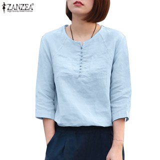 Zanzea เสื้อเบลาส์แขนสามส่วน สีพื้น สไตล์เกาหลี สําหรับผู้หญิง