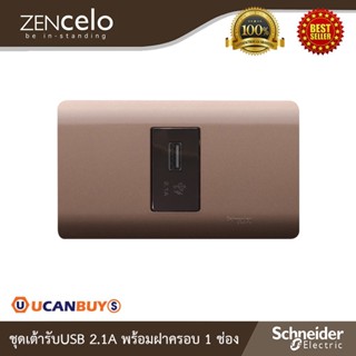 Schneider ชุดเต้ารับ USB 2.1A + ฝาครอบ 1ช่อง สีน้ำตาล | Zencelo | 8431USB_BZ+A8401SH_SZ สั่งซื้อได้ที่ร้าน Ucanbuys