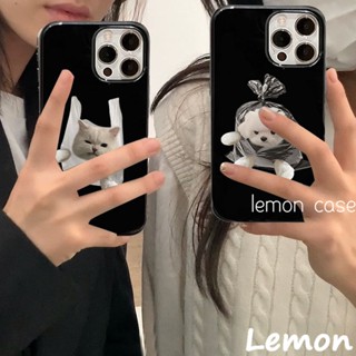 [Lemon] เคสโทรศัพท์มือถือ พลาสติกมันวาว ลายแมวตลก สีดําวาว สําหรับ iphone 14 14pro 14promax 14plus 7 8 7plus 8plus 11 12 X XS XR XSMAX 11pro 12pro 11promax 12promax 13 13pro 13promax