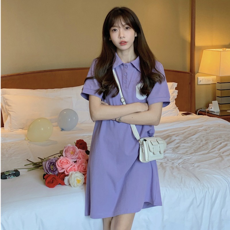 ส่งไวจากไทย TAYCEN M-2XL ผู้หญิง สไตล์เกาหลี งานปัก แขนสั้น เสื้อโปโล โอเวอร์ไซส์ เสื้อ ชุดเดรส