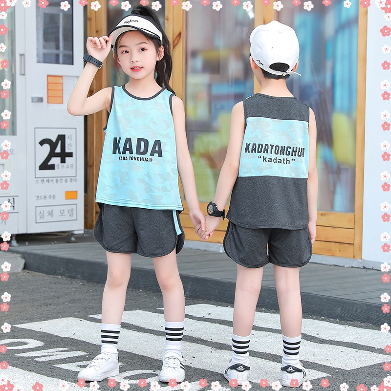 เด็กกีฬาเสื้อกั๊กสูทเสื้อผ้าเด็กฤดูร้อนบางตาข่ายชุดบาสเกตบอลสาวเด็กรูปแบบใหม่ชุดฝึกอบรม100-160ซม