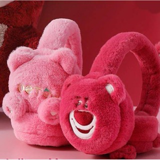 Lotso ที่ปิดหูกันหนาว ผ้ากํามะหยี่ขนนิ่ม แบบหนา ลาย Toy Story Lotso strawberry bear ให้ความอบอุ่น แฟชั่นฤดูหนาว สําหรับผู้หญิง