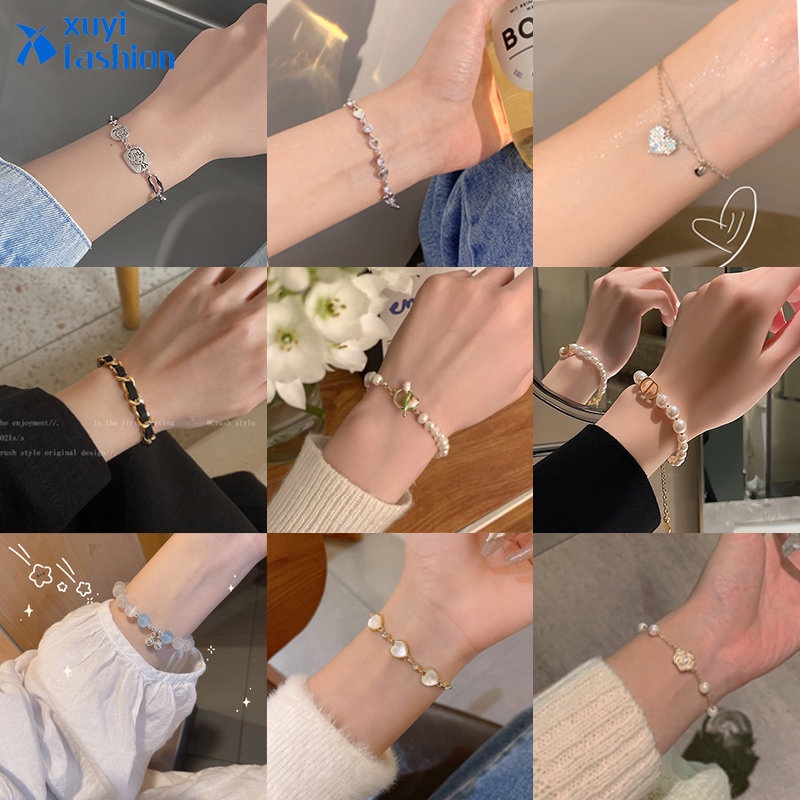 โบว์ หัวใจ ผีเสื้อ สร้อยข้อมือ หรูหรา เพทาย คริสตัล มุก ลูกปัด สร้อยข้อมือ สําหรับผู้หญิง เครื่องประดับ อุปกรณ์
