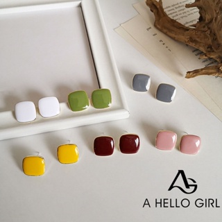 A HELLO GIRL ใหม่ ต่างหูเข็มเงิน 925 ทรงสี่เหลี่ยม ทรงเรขาคณิต เรียบง่าย สไตล์เรโทร สําหรับผู้หญิง