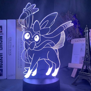 โคมไฟกลางคืน LED รูปการ์ตูนอนิเมะ Ellen Pokemon 3D ชาร์จ USB สําหรับตกแต่งบ้าน ห้องนอน