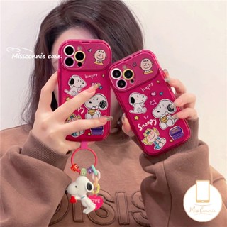 เคสโทรศัพท์มือถือแบบนิ่ม TPU กันกระแทก ลายการ์ตูนสนูปปี้ ชาร์ลี บราวน์ สีแดงกุหลาบ พร้อมกระจกแต่งหน้า สําหรับ IPhone XR 7 8 Plus 11 14 13 12 11 Pro MAX X XS MAX SE 2020