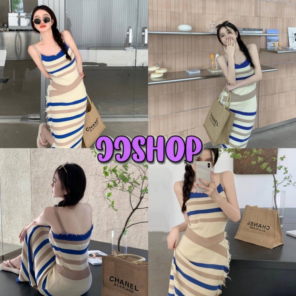 JJ shop💜 พร้อมส่ง ชุดเดรสไหมพรม รัดรูป แหวดข้างๆเล็กเก๋มากแม่ "56089"