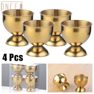 【ONCEMOREAGAIN】EGG CUP 4PIECE SILVER STAINLESS STEEL SOFT BOILED CIRCULAR SERVING STAND HOLDER