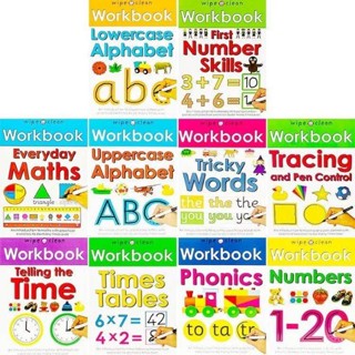 Wipe &amp; clean Workbooks กิจกรรม หัดเขียน abc บวกลบ แบบฝึกหัด หนังสือ usborne