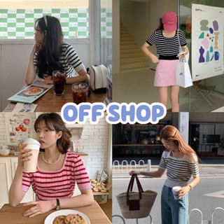 OFF SHOP พร้อมส่ง (OFF-M2006) เสื้อไหมพรมแขนสั้น ดีเทลลายทางแขนจั๊มใส่สบาย -C