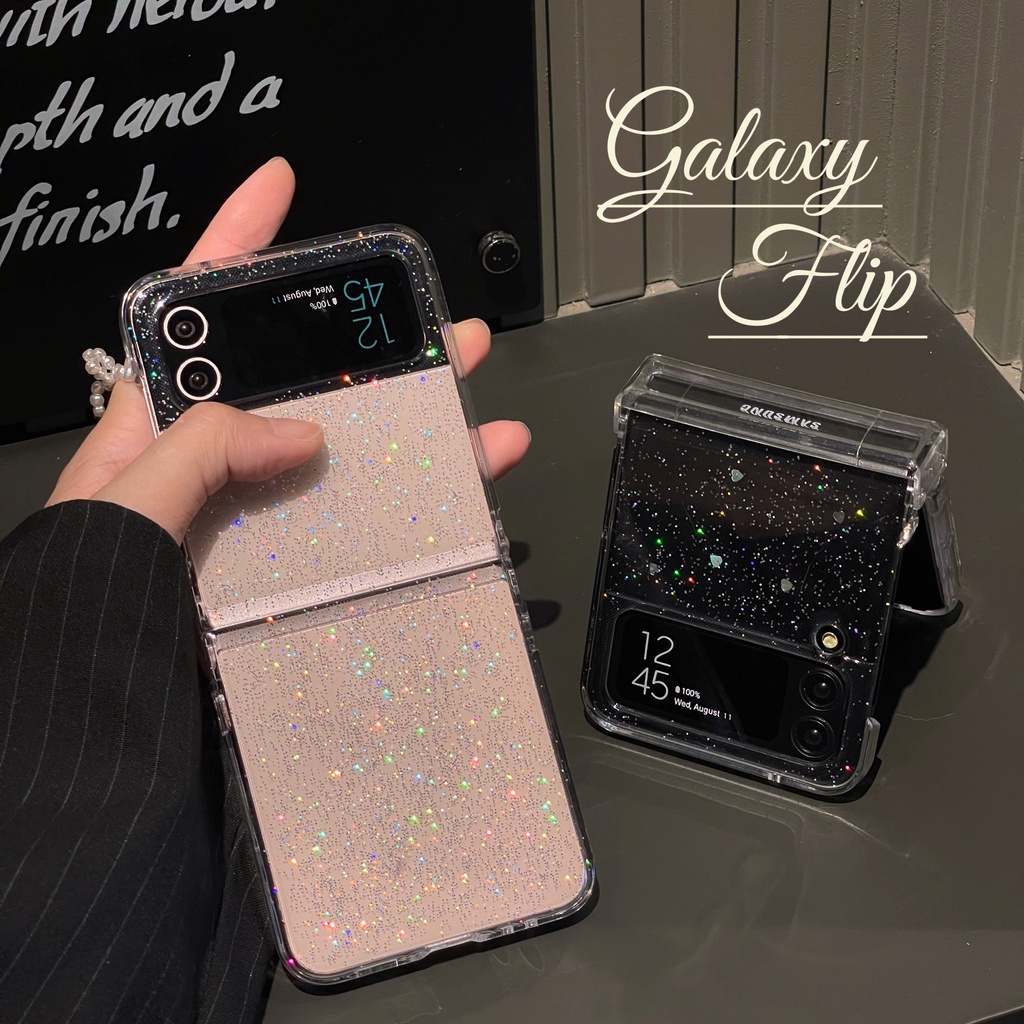 For Sasmung Flip7 Z Flip5 Samsung Galaxy Z Flip 4 5G 3in1 กรณีน่ารัก GLITTER Samsung Galaxy Z Flip 3 hard กันกระแทกโปร่งใสโทรศัพท์ความคิดสร้างสรรค์ฝาครอบ