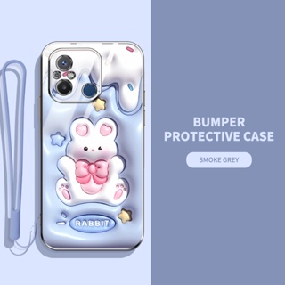 เคสโทรศัพท์มือถือ ซิลิโคนนิ่ม TPU ลายการ์ตูนกระต่าย ไดโนเสาร์ 3D พร้อมสายคล้อง สําหรับ Xiaomi Redmi 11 Prime 4G Redmi 12C