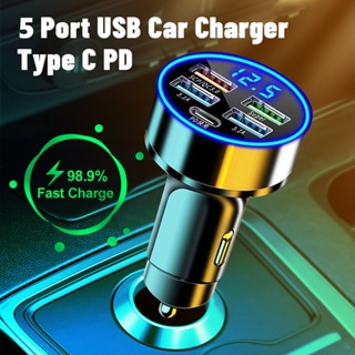 อะแดปเตอร์ชาร์จในรถยนต์ 5 พอร์ต ชาร์จเร็ว PD USB C เต้าเสียบชาร์จในรถ พร้อมการตรวจจับแรงดันไฟฟ้า สําหรับแท็บเล็ต โทรศัพท์มือถือ