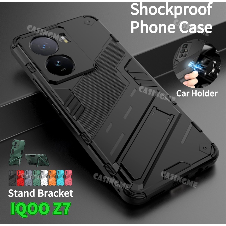 เคสโทรศัพท์มือถือแบบแข็ง กันกระแทก ลายเกราะ 3D พร้อมขาตั้ง สําหรับ IQOO Z9 Z9x Z7 5G Z7x Z7 7Z 11 5G