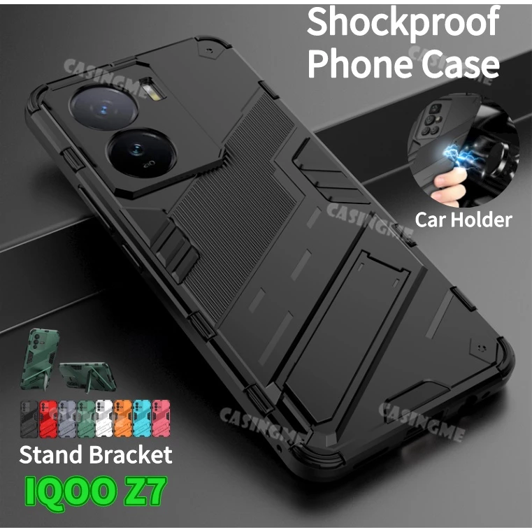 เคสโทรศัพท์มือถือแบบแข็ง กันกระแทก ลายเกราะ 3D พร้อมขาตั้ง สําหรับ IQOO Z9 Z9x Z7 5G Z7x Z7 7Z 11 5G 4G 5G