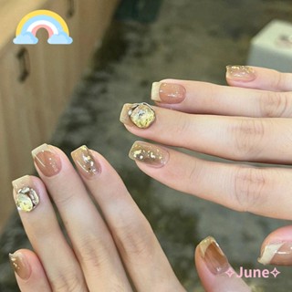 June เล็บปลอม รูปดาว สีฟ้า สไตล์ฝรั่งเศส สําหรับตกแต่งเล็บ DIY 24 ชิ้น