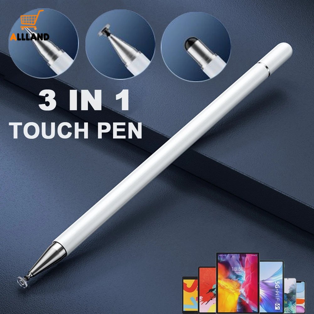 ปากกาทัชสกรีนทั่วไป 3 In 1 / ดินสอวาดภาพหน้าจอสัมผัส / ปากกา Capacitive ปลายบาง สําหรับแท็บเล็ตโทรศัพท์มือถือ Android IOS