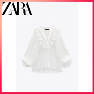 Zara ใหม่ เสื้อผ้าผู้หญิง เสื้อลูกไม้ ตกแต่งหน้าอก