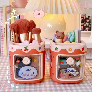 Lanfy Kawaii กล่องเก็บแปรงแต่งหน้า เครื่องสําอาง ปากกา ดินสอ อเนกประสงค์ ขนาดใหญ่ จุของได้เยอะ ลายการ์ตูนหมู สําหรับนักเรียน โรงเรียน