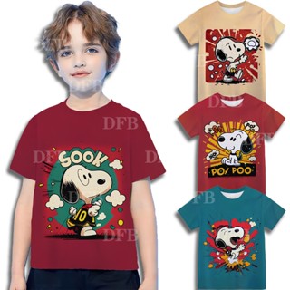 เสื้อยืดแขนสั้น พิมพ์ลายการ์ตูน Snoopy 3 มิติ ทรงหลวม ระบายอากาศได้ดี แบบเรียบง่าย แฟชั่นฤดูร้อน สําหรับเด็ก