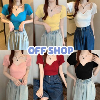 OFF SHOP พร้อมส่ง (OFF-5972-1) เสื้อไหมพรมแขนสั้น คอวีรัดรูปใส่สบายผ้าร่อง  -C