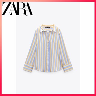 Zara ใหม่ เสื้อเชิ้ต ผ้าซาติน ผ้าไหม ลายทาง สําหรับผู้หญิง