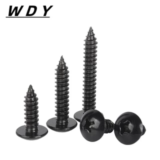 m3m3.5m4m5m6 สกรูหัวร่มสีดำ สกรูเกลียวปล่อยชุปดำ หัวร่มแฉก Truss Head Self Tapping Screw black【HJC-4B】