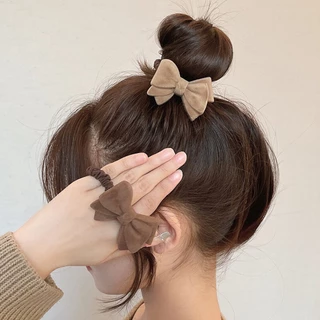MYPINK 💕ยางรัดผม สีน้ำตาล โบว์ หัวใจ สีสุภาพ ไม่กินผม