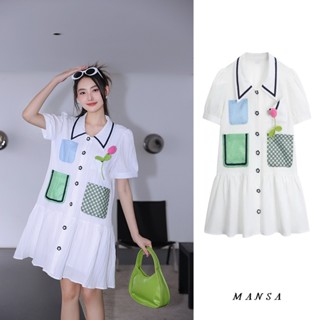 MANSA white floral dress เดรส เดรสผู้หญิง เสื้อผ้าแฟชั่น