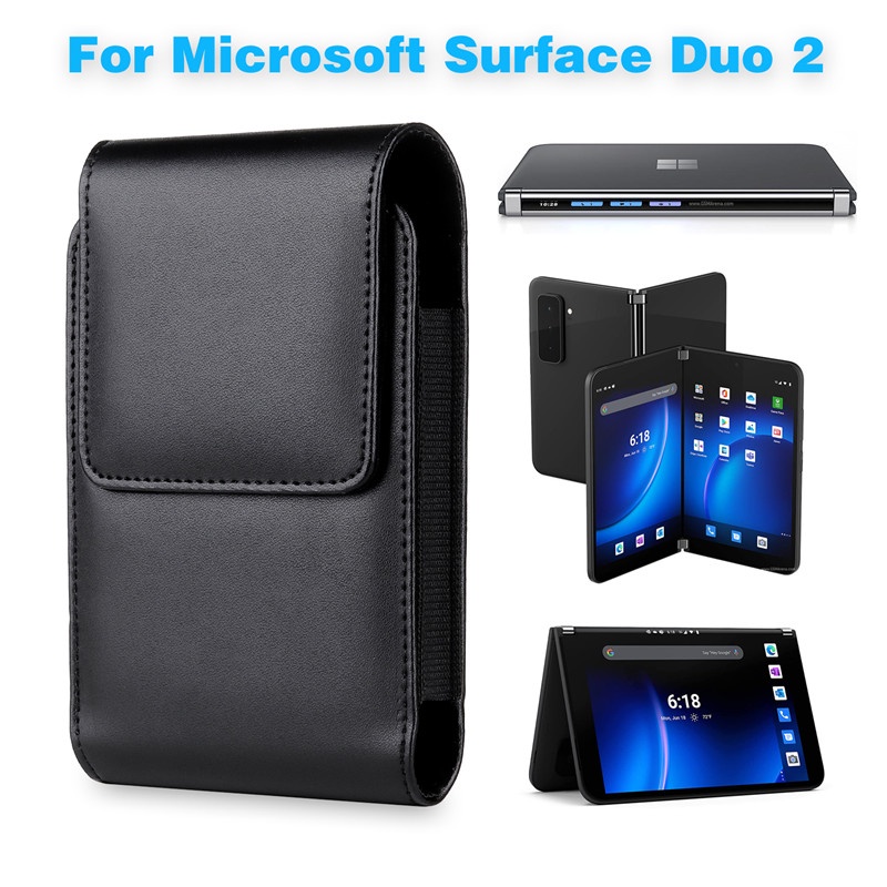 เคสโทรศัพท์มือถือหนัง PU และเข็มขัด PC สําหรับ Microsoft Surface Duo 2 Duo 2