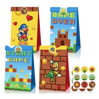 12 ชิ้น / เซต Super Mario Bros. ถุงกระดาษ ลายการ์ตูนอนิเมะ สําหรับใส่ขนม ลูกอม เล่นเกม ของขวัญ