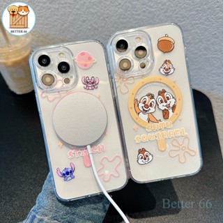 เคสโทรศัพท์มือถือ ซิลิโคน แม่เหล็กใส ลาย Stitch and Chip N Dale น่ารัก สําหรับ IPhone 14 13 12 Pro Max 14 Plus